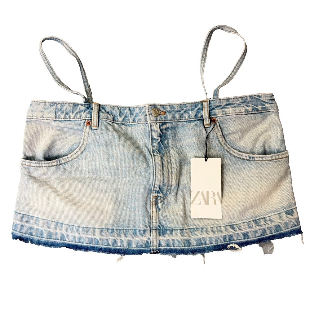 Zara Light Wash Denim Bandeau Cami Top with Spaghetti Straps NWT Large 5252/201